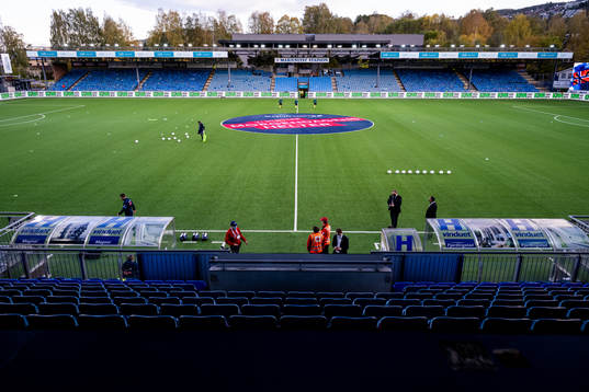 General interior view of Marienlyst stadion ahead of the UEFA Euro Under-21 Qualifier football match between Norway and Estonia on October 12, 2021 in Drammen. 