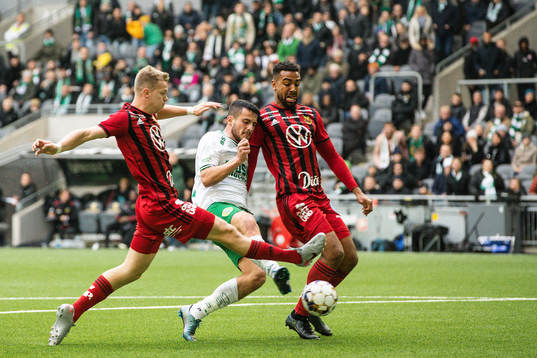 Östersunds Eirik Haugan och Noah Sonko Sundberg mot
