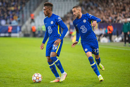 Callum Hudson Odoi and Hakim Ziyech of Chelsea