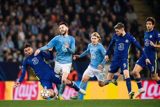 Thiago Silva of Chelsea and Erdal Rakip of Malmö FF