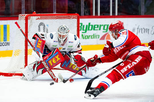 Frölundas målvakt Niklas Rubin och Timrås Robin Hanzl