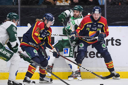 Djurgårdens Stefan Warg och Färjestads Gustav Rydahl