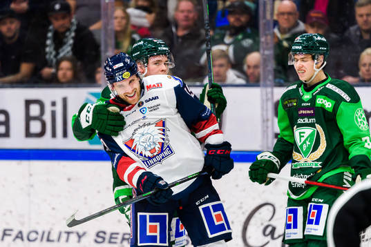 Linköpings Patrick Russel och Färjestads Oscar Lawner