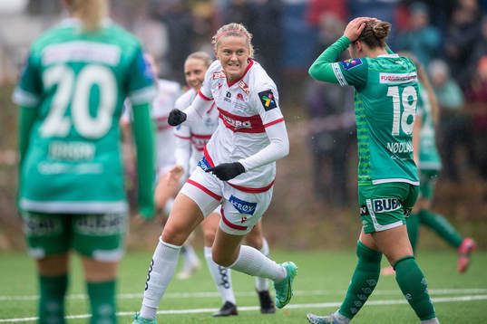 Maria Dybwad Brochmann of Sandviken celebrates 3-0