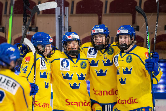 Mina Waxin of Sweden celebrates scoring 1-0 togheter with