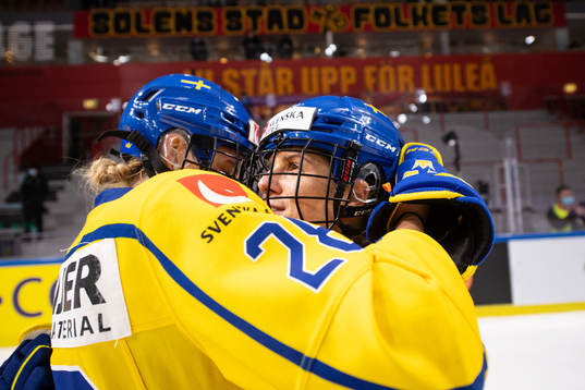 Michelle Löwenhielm and Emma Nordin of Sweden celebrate