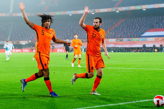 Nathan Aké and Daley Blind of Netherlands