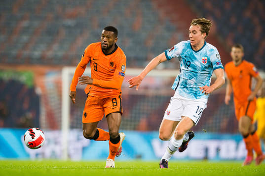Georginio Wijnaldum of Netherlands and Kristian Thorstvedt