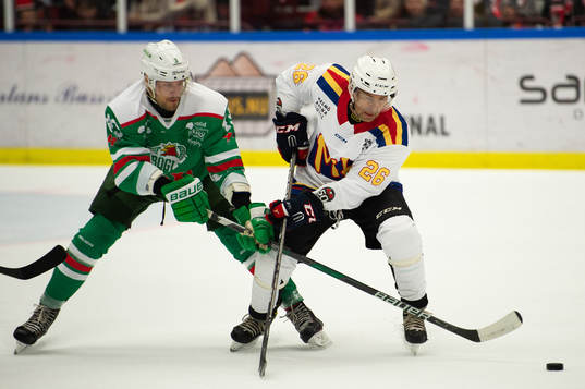 Malmö Redhawks Mats Näslund och Rögles Henrik Rosenström
