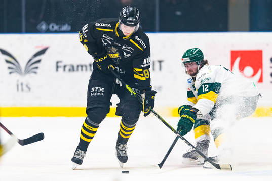 s Malte Setkov i kamp om pucken med Björklövens Ryan Gropp