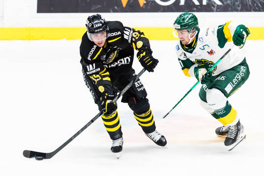 s Lucas Carlsson i kamp om pucken med Björklövens William