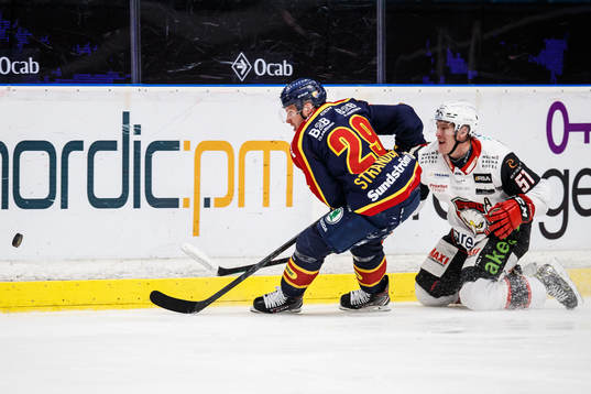 Djurgårdens Sebastian Strandberg och Malmö Redhawks Emil