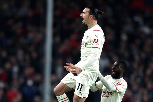 Zlatan Ibrahimovic of Milan celebrates the 1-0 goal