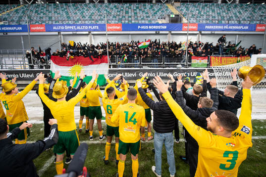 Dalkurds spelare och ledare jublar