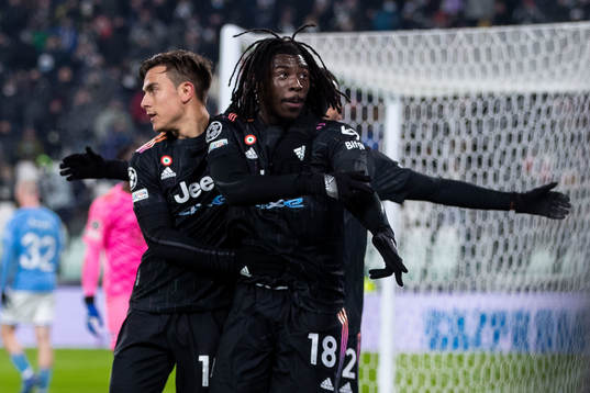 Moise Kean of Juventus celebrates scoring 1-0