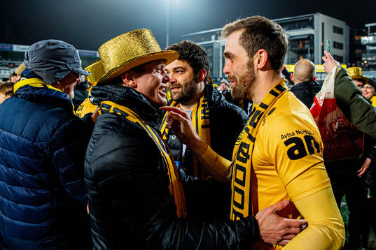 Sondre Sørli and Brede Mathias Moe of Bodø/Glimt celebrate winning the league