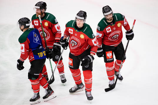 Elmer Söderblom of Frölunda celebrates scoring 3-3 with