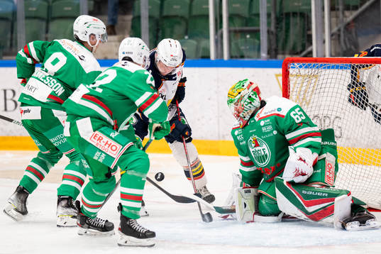 Djurgårdens Niclas Bergfors oroar mot Rögles målvakt