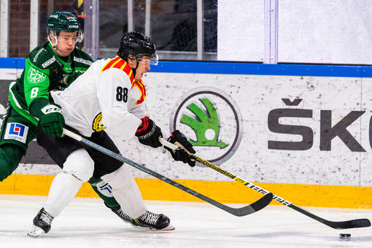 Färjestads Anton Berglund och Brynäs Dmytro Timashov