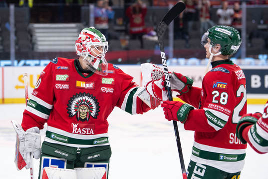 Frölundas målvakt Matthew Tomkins och Johan Sundström