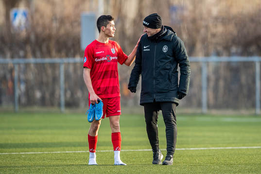 Helsingörs Elijah Just och Landskronas tränare Billy Magnusson
