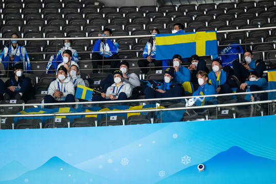 Players from the Swedish men’s ice hockey team in the