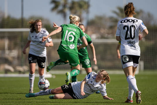 Emilia Larsson of Hammarby and Emilie Marie Joramo of