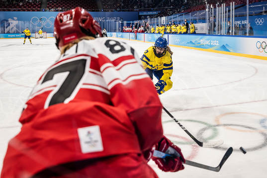 Sofie Lundin of Sweden in the women's ice hockey game