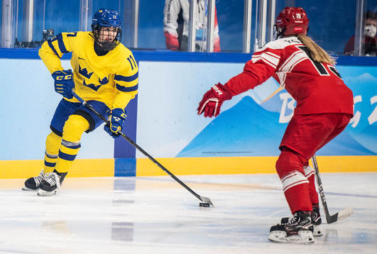 Sofie Lundin of Sweden in the women's ice hockey game