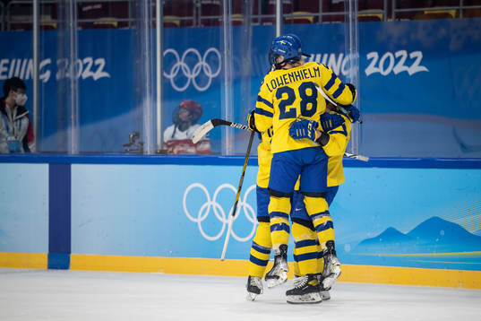 Michelle Löwenhielm and Ebba Berglund of Sweden celebrate