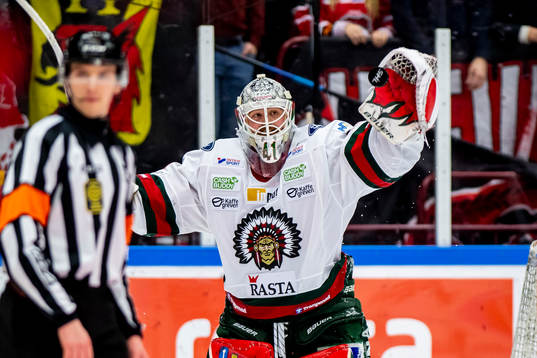 Frölundas målvakt Niklas Rubin jublar