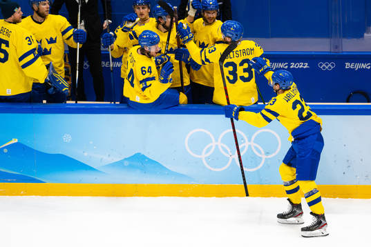 Lucas Wallmark of Sweden celebrates the 1-0 goal in the
