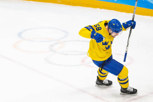 Anton Lander of Sweden celebrates