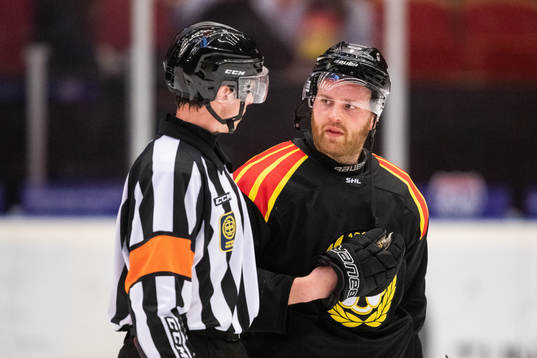 Domare Christoffer Holm och Brynäs Anton Mylläri