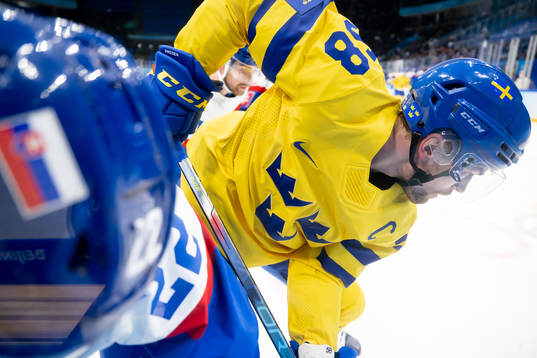 Samuel Knazko of Slovakia and Anton Lander of Sweden in the