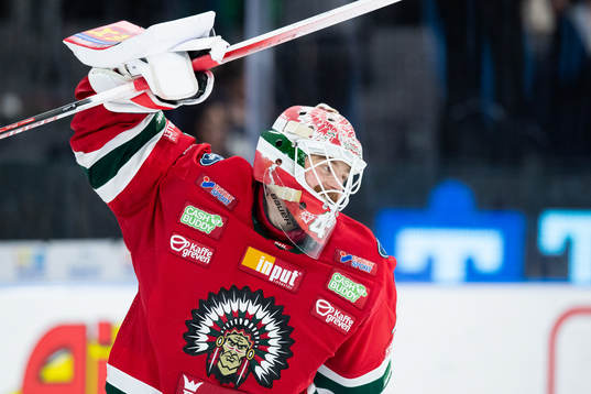 Frölundas målvakt Niklas Rubin jublar