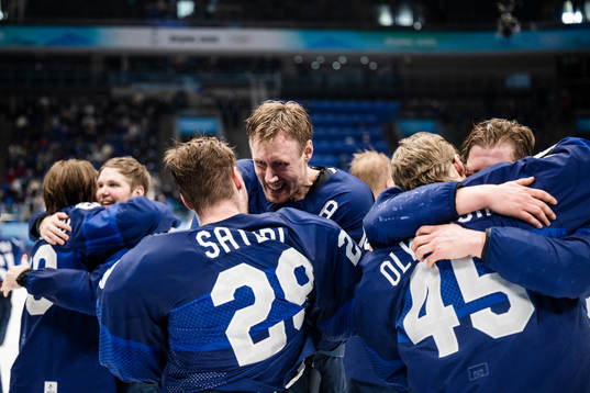 goaltender Harri Säteri and Marko Anttila of Finland