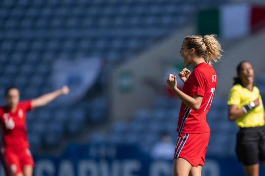 Celin Bizet Ildhusøy of Norway celebrates after 1-2