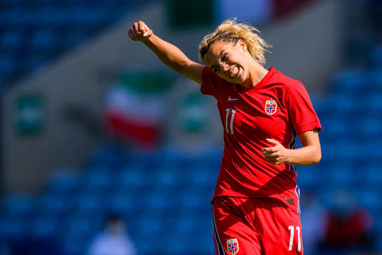 Celin Bizet Ildhusøy of Norway celebrates after scoring 2-1