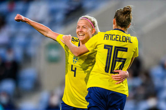 Hanna Glas of Sweden celebrate scoring 1-0 with Filippa Angeldahl