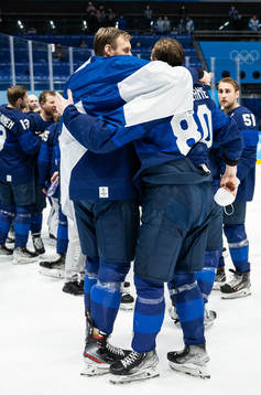 Marko Anttila and Saku Mänalanen of Finland celebrate