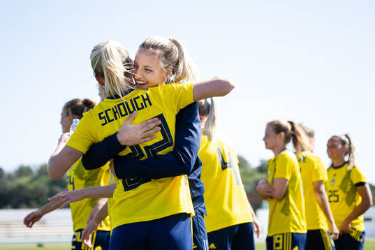 Olivia Schough and Nathalie Björn of Sweden celebrate