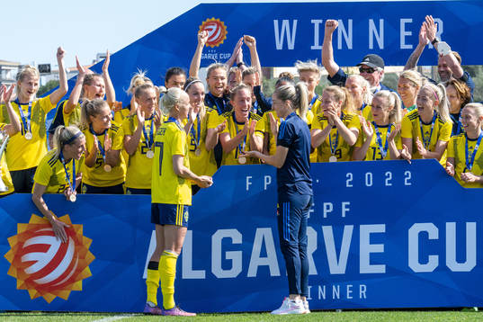 Caroline Seger and Linda Sembrant of Sweden celebrate with