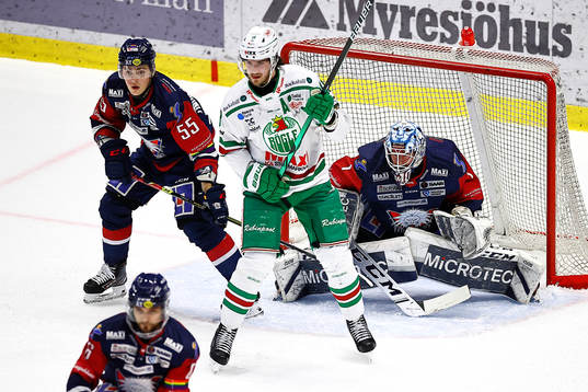 Linköpings Max Lindroth , målvakt David Rautio och