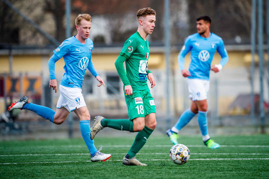BK Olympics Hugo Bolin mot Malmö FFs David Edvardsson