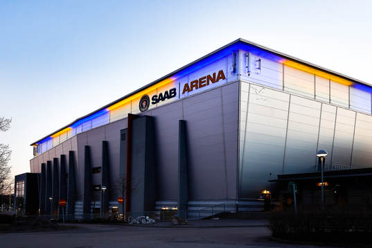 The arena is lit in the Ukrainian colors