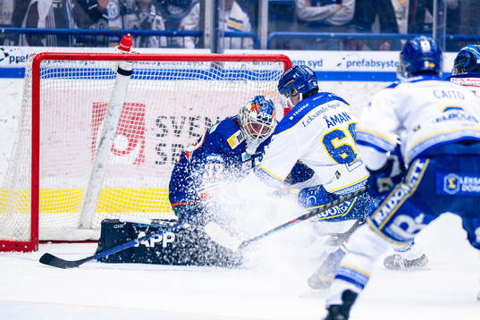 Växjös målvakt Emil Larmi och Leksands Nils Åman när