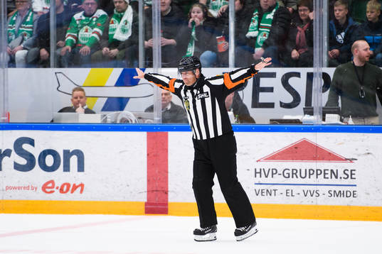 Domare Sören Persson dömer bort ett Rögle-mål