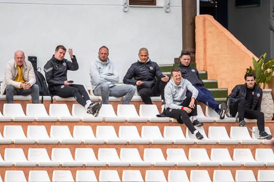 Kjell Jakobsson, chairman, Midhat Kudozovic media and press, Andreas Granqvist, head of sports, Anthony van den Hurk, Viktor Lundberg, Viljormur Davidsen and Brandur Hendriksson Olsen in the stands