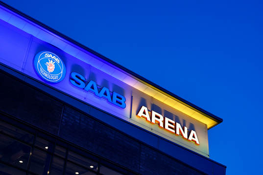 The arena is lit in the Ukrainian colors